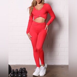 New 2 Piece Red Super Soft Active Legging and Top Bundle – S